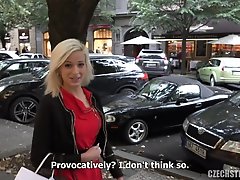 Hot blonde sucks huge cock by the car