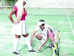 Rogue tennis ball produces an anal racket